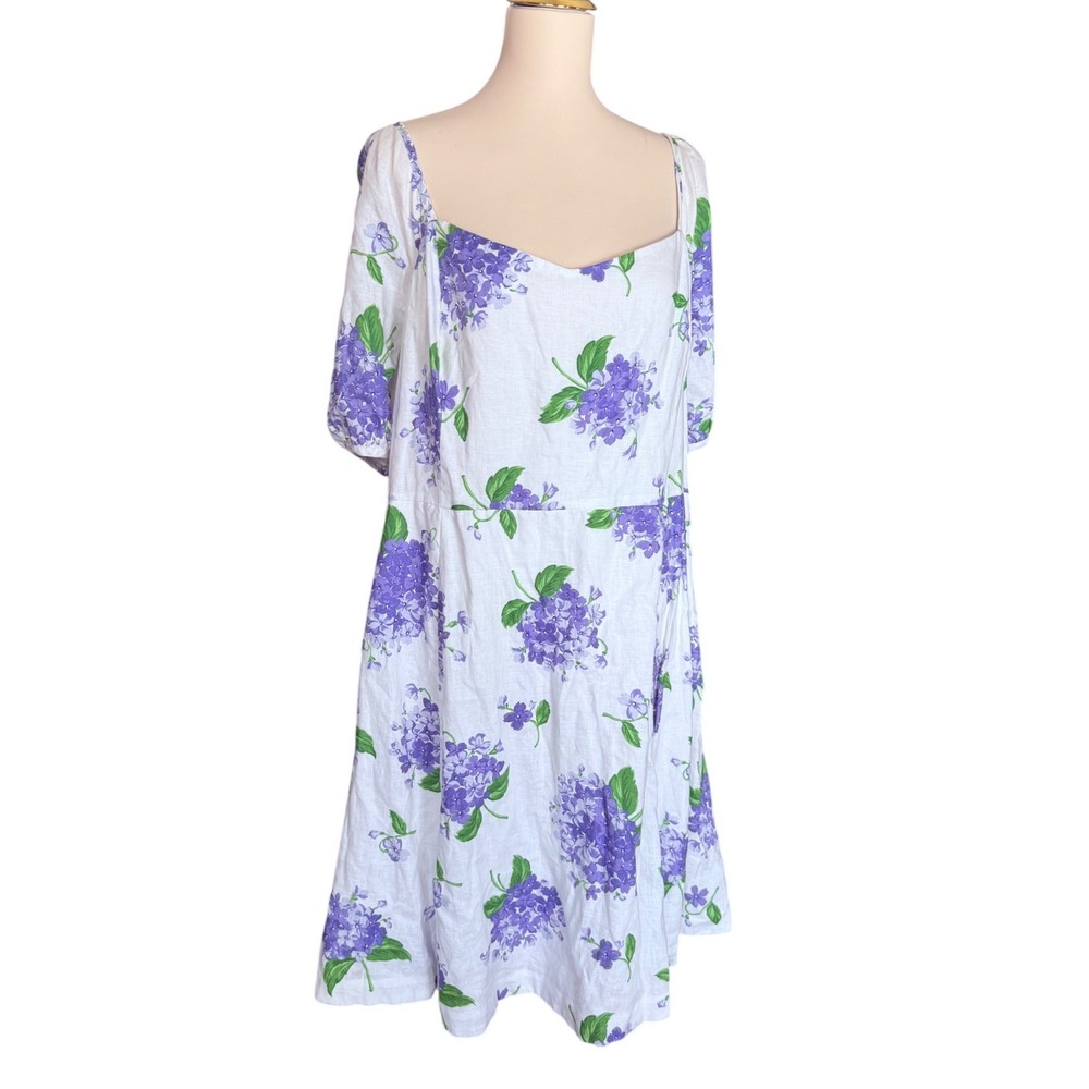 Draper James Womens Plus Size 24 Blue Hydrangea Floral Linen Puff Sleeve Dress‎